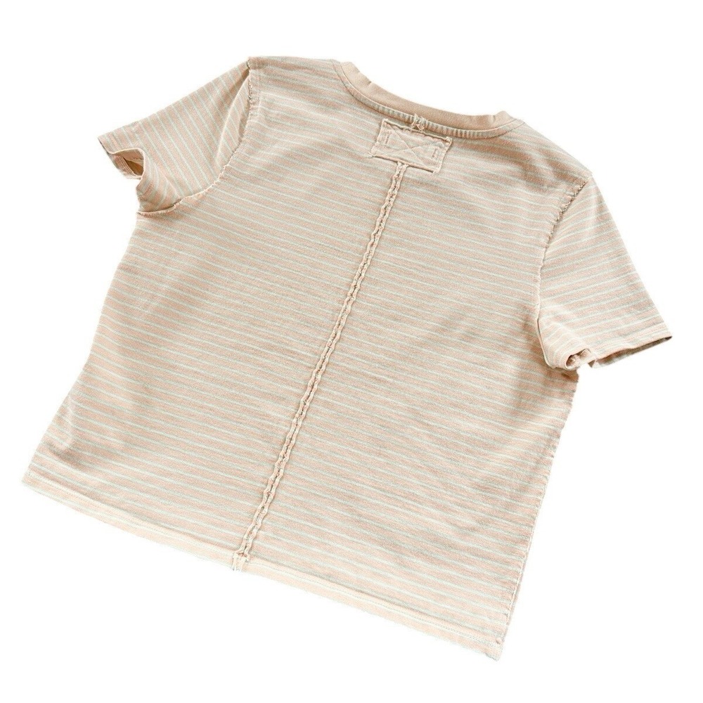 We The Free Baby Tee T Shirt Striped Peach‎ Mint Size S Boxy 100% Cotton Staple - Picture 6 of 11